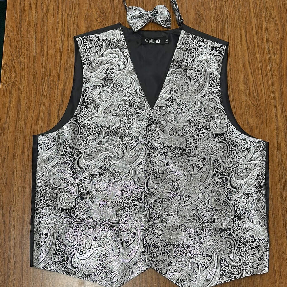 Black and Silver Paisley Vest